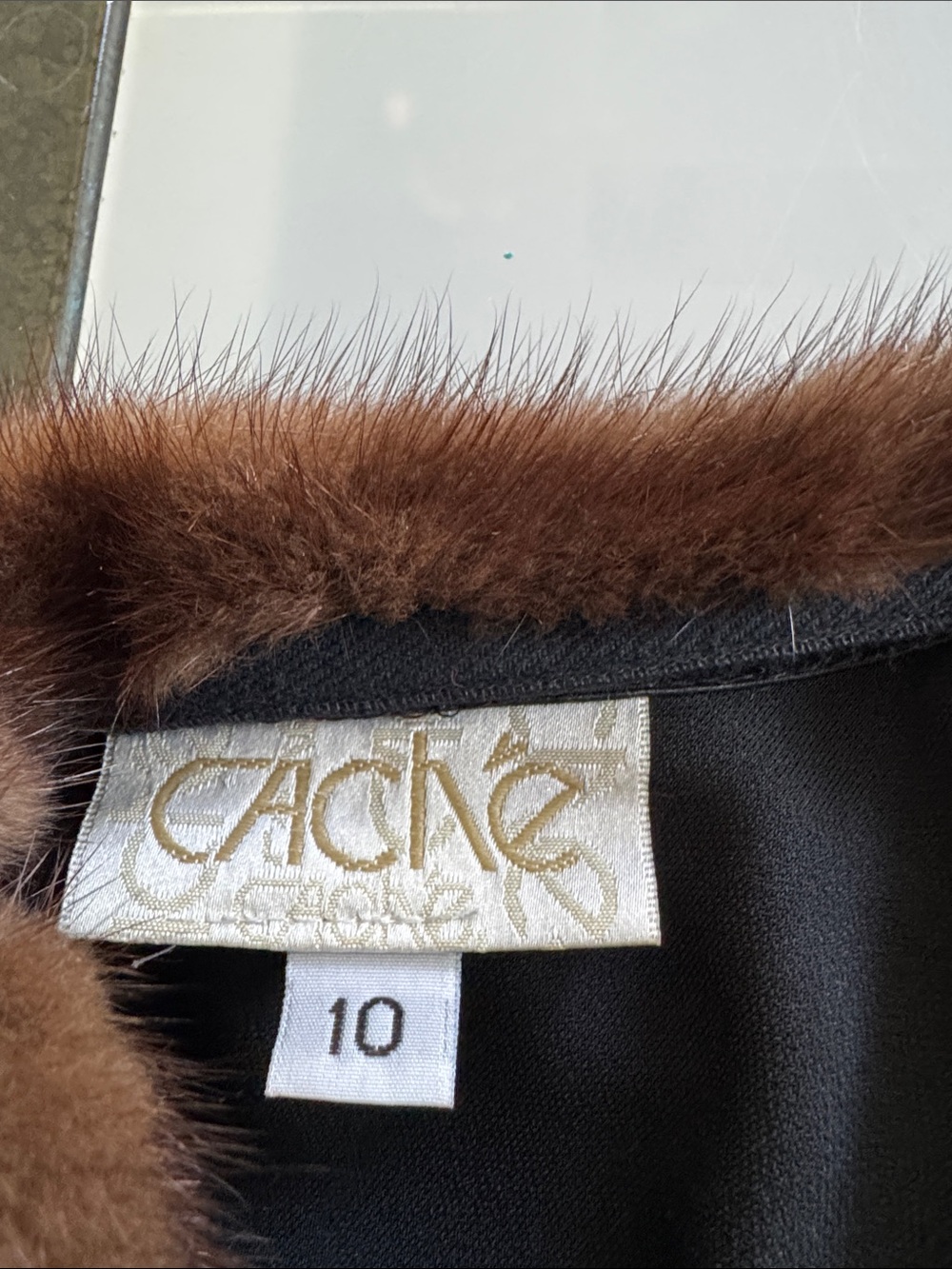 Cache Black Midi Dress with Brown Fur Trim - Picture 3 of 3